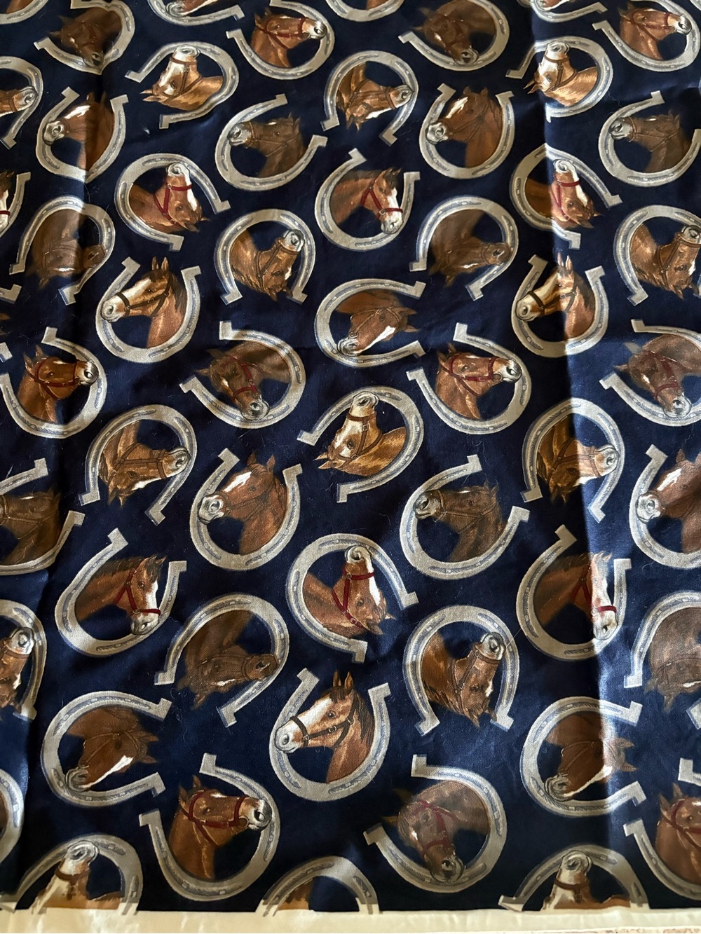 Equestrian Horse & Horseshoe Print fabric - Navy 1.25 yards 44 inches wide